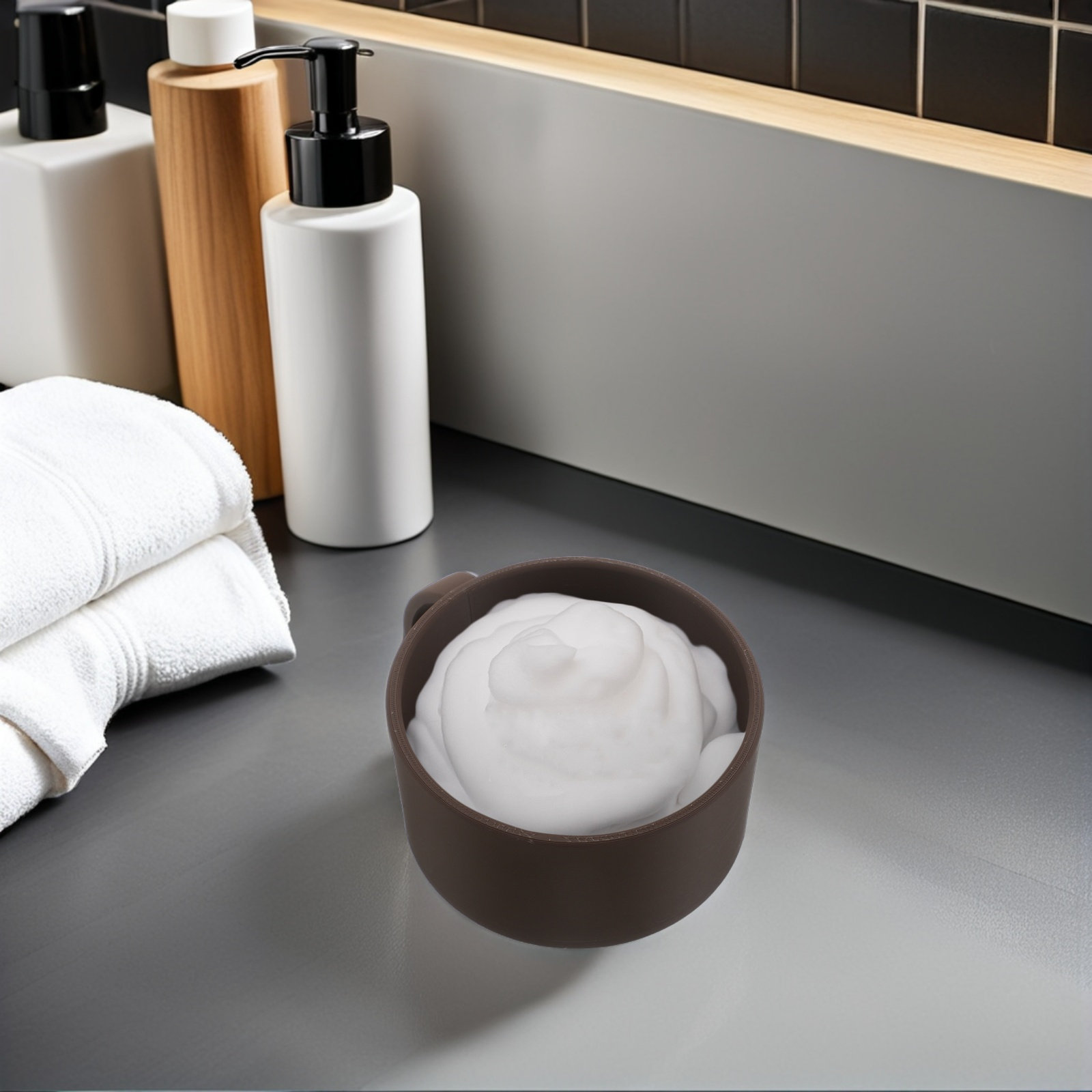 Mens Grooming Barber - Shaving Bowl for Men Brown Wide